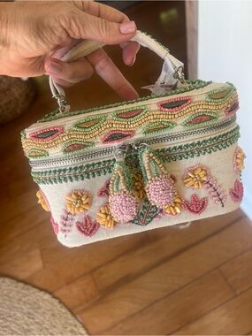 Embroidered Beaded Crossbody - Cream, Pink, Green & Yellow